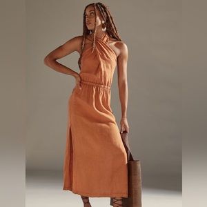 NWT Cloth and Stone linen halter midi dress orange